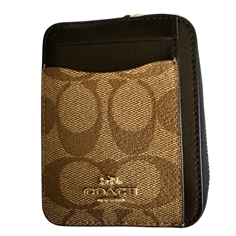 Coach Signature Brown and Zipped Card Holder Wallet - Picture 2 of 12